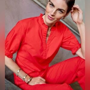 Talbots Fresh Poplin Ruffle Pullover Top Women’s size Large (red)